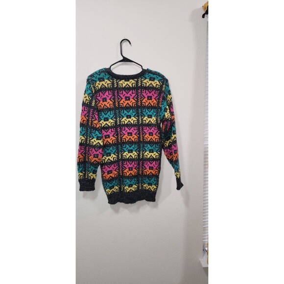 Vintage Croquet Club Multicolored Pastel Sweater Sz S Preppy  90s Shoulder Pads - Picture 4 of 6